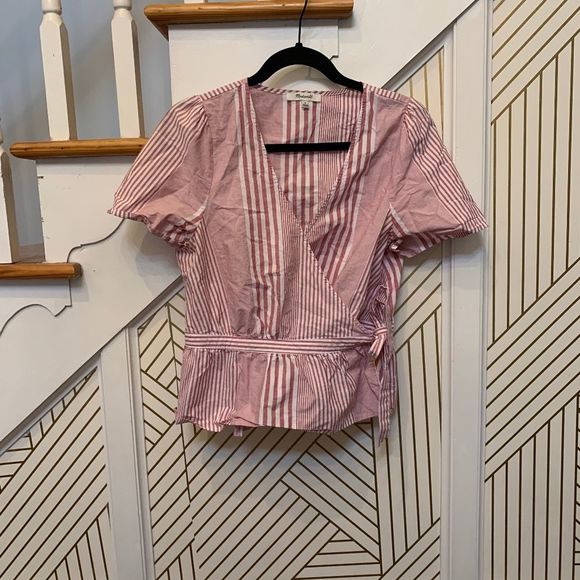 Madewell Ruffle-Hem Wrap Top in Stripe Mix - Picture 3 of 5